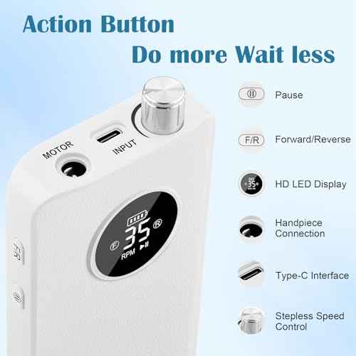 Nail Drill Professional 35000RPM, Cordless Electric Nail File Drills para U?as, Portable Rechargeable E File 7 Bits Manicure Pedicure Kit for Acrylic Nails Gel Remover Salon Home Tools, White