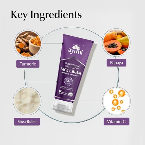 Ayumi Turmeric & Shea Butter Face Cream | Brightening Cream with Vitamin C | Moisturising Cream for Dull Skin | Face Moisturiser with Papaya Extracts | Argan Oil for Damaged Skin | 1 x 100ml
