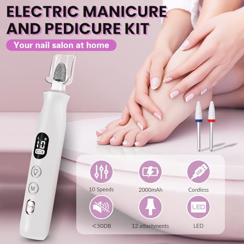 Electric Nail Drill Cordless 2000mAh 10-Speed Professional Kit