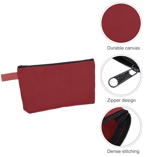 uxcell Canvas Makeup Bags, 10 Pcs Travel Cosmetic Bags Bulk, Multipurpose Plain Toiletry Zipper Pouches Blank DIY Craft Bags Pencil Bag for Women Teens, Dark Red