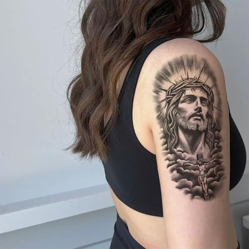8 Sheets Waterproof Temporary Tattoo Stickers - Religious & Floral Designs
