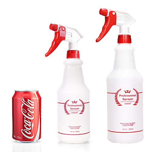 Uineko 32 Oz Plastic Spray Bottles 2 Pack - Heavy Duty, Red, Leak-Proof Trigger