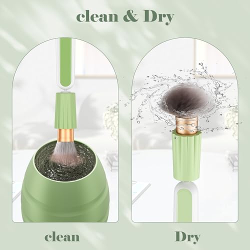 Electric Makeup Brush Cleaner Machine -15000RPM Fast Deep Cleaning and Dry Make Up Brushes Efficient Cleaning with Storage Cas, Portable Spinning Washer, Gift for Women-Green