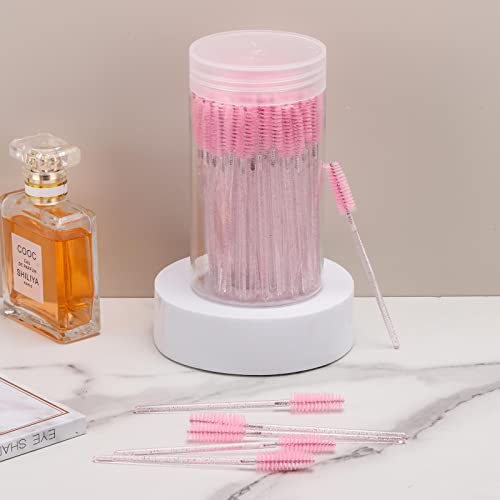 Pink Disposable Mascara Wands 100 Pcs with Reusable Container – Eyelash Extension & Makeup Brush