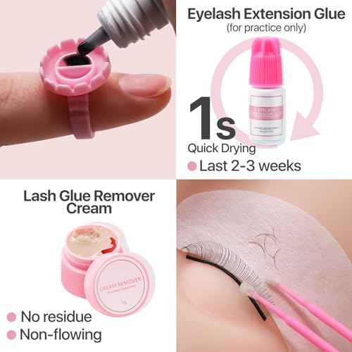 Lash Extension kit for Beginners, Eyelash Extension Kit with Mannequin Head, Lash Starter Kit with Everything Eyelash Glue USB Fan Cosmetology Esthetician Supplies for Practice Training