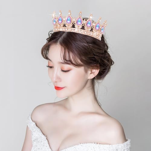 Rose Gold & Violet Rhinestone Wedding Crown Tiara