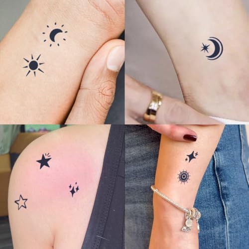 Stars Semi-Permanent Tattoos for Adult - 2 Weeks Long Last Small Fake Tattoos for Women Men Face Finger Neck Body/Fades Naturally/No Reflection/Waterproof/Realistic