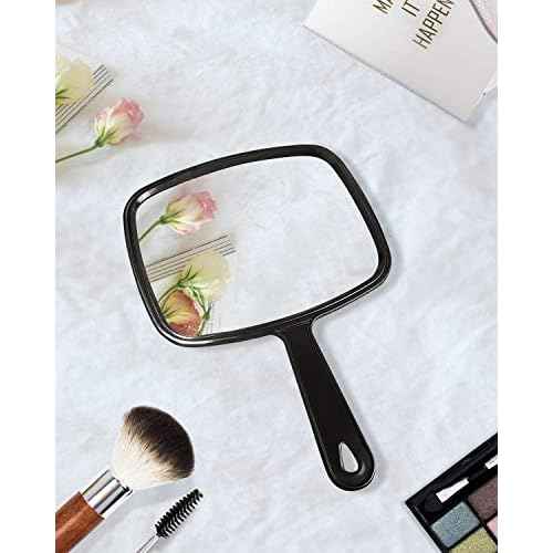 Hand Mirror Salon Barber Hairdressing Handheld Mirror with Handle (Square Black 7.4 x 10.3 inches)