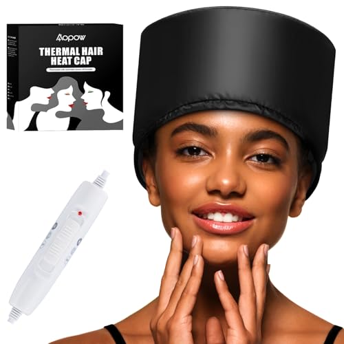 Aopow Heated Hair Steamer Cap for Deep Conditioning - Black, Temperature Control