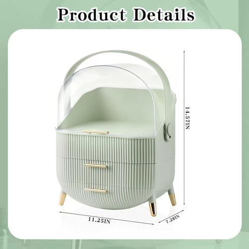 Makeup Organizer for Vanity, Cosmetics Skincare Organizers with Lid and Drawers, Cosmetic Display Cases for Countertop Bathroom Dresser, Ideal Gifts for Brush Lipstick Perfume Jewellry