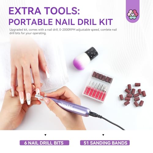 SAVILAND 15-Piece Builder Gel Nail Kit with Drill & Lamp - Clear Pink Nudes, Strong & Long-Lasting Gel Extensions, DIY Nail Art