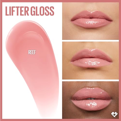 Maybelline Lifter Gloss, Hydrating Lip Gloss with Hyaluronic Acid, High Shine for Plumper Looking Lips, Reef, Peachy Neutral, 0.18 Ounce