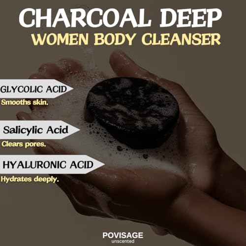 Unscented Body Bar Soap for Women with Oily Skin - Charcoal, Salicylic Acid, Hyaluronic Acid & Glycolic Acid for Deep Clean & Clear Skin