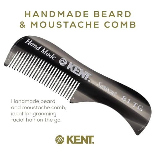 Kent A 81T Black Graphite X-Small Men's Beard Mustache Pocket Comb, Fine Toothed for Facial Hair Grooming and Styling. Hand-Made of Quality Cellulose Acetate, Saw-cut Hand Polished. Made in England