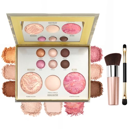 All-in-One Baked Face Makeup Palette with Brushes