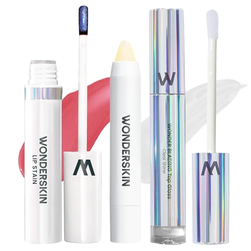 Wonderskin Lip Stain Peel Off Masque (Romance), with Lip Scrub and Clear Lip Gloss