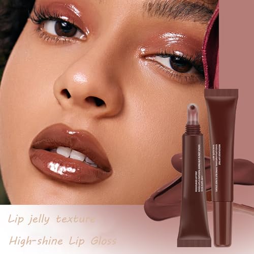 5 Pcs Hydrating Lip Gloss Lip Jam Set, High Shine Glass Finish Nude Colors Moisturizing Glitter Plumping Lip Gloss Shiny Jelly Liquid Lipstick for Girls and Women