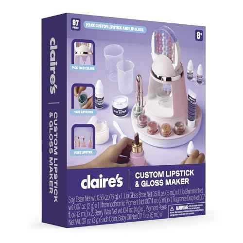 Claire's DIY Lipstick & Lip Gloss Making Kit ? 97-Piece Makeup Craft Kit| Kids Arts & Crafts Activity Set| Handmade Moisterizing Lip Glaze| Beauty & Cosmetic Products| Girls Science Toy Gift| Ages 8+