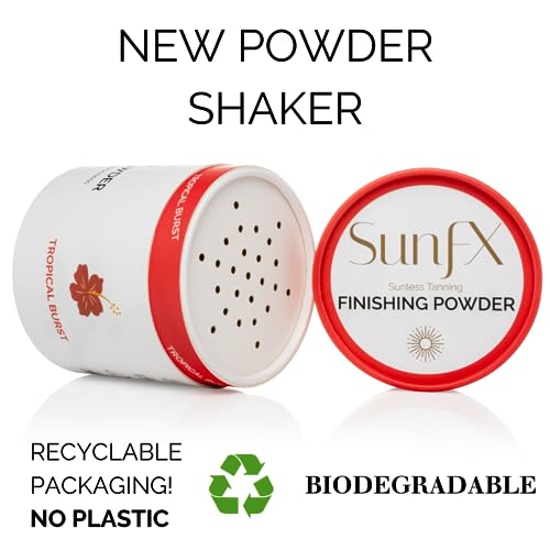 SunFX Post Spray Tan Translucent Finishing Powder | Talc Free | Sunless Tanning Powder with Large professional Fan Brush | Tropical Burst