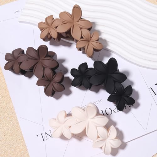 Flower Hair Clips Hawaiian Matte Hair Clips Cute Hibiscus Flower Large Claw Clips Strong Hold Non-Slip Hair Accessories for Women Girls Styling Beach Claw Clip for Thick Thin Hair Barrettes 4Pcs