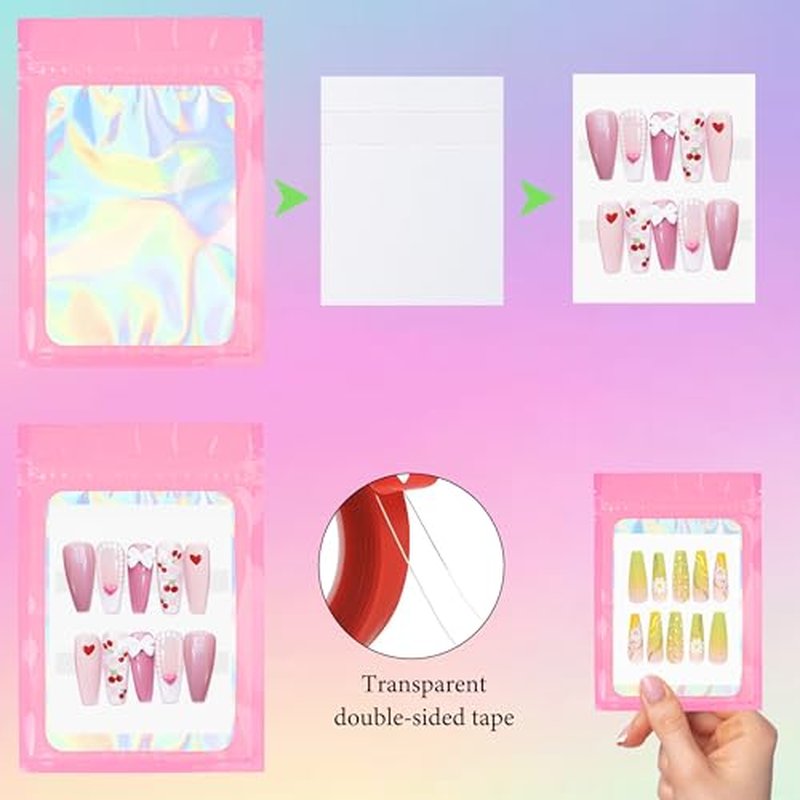 Qenk 201-Piece Press-On Nail Packaging Set with Holographic Bags
