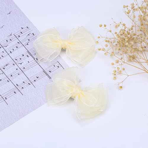 4.5-Inch Hair Bows Organza Alligator Clips Delicate Double Luster Sheer Mesh Hair Accessories for Girls, Toddler, Kids and Women Birthday Wedding Christmas Occasions- Set of 2