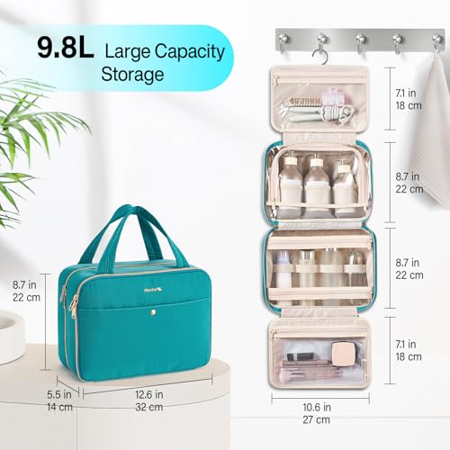 Hanke Hanging Travel Toiletry Bag with Jewelry Organizer, Turquoise