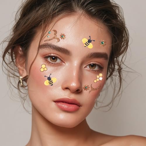 Bee Face Temporary Tattoo Stickers - 2pc Yellow