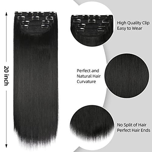 Clip-in Hair Extensions Straight 20" 4pc Black #1B