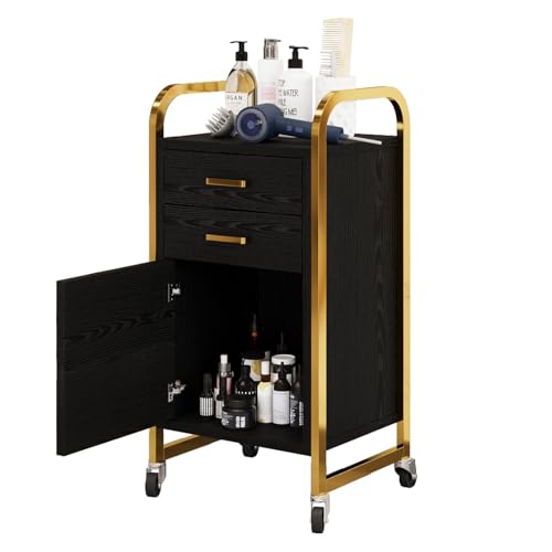 Black & Gold Salon Trolley Cart with Drawers & Cabinet