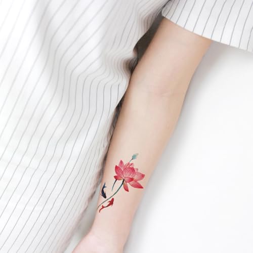 6-Sheet Watercolor Lotus Temporary Tattoos - 5-7 Day Wear