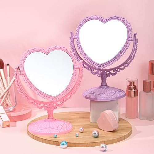 8 Pcs Heart Mirror Purple Pink Heart Shaped Mirror Spa Party Supplies for Girls Makeup Spa Birthday Party Favors