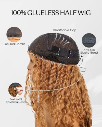 Honey Blonde Burmese Curly Human Hair Half Wig 18 Inch with Drawstring