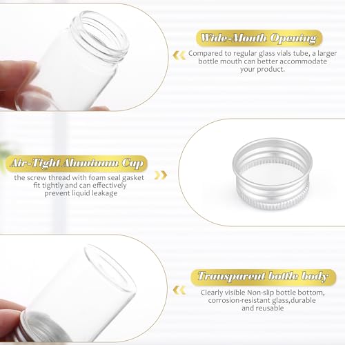 20ml Clear Glass Essential Oil Bottles - 50 Pack with Aluminum Lids
