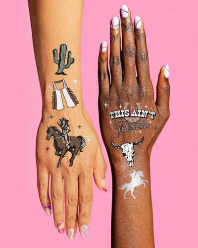 Western Party Temporary Tattoos - 50 Silver Foil Designs