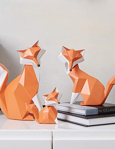 HAUCOZE Fox Figurine Statue Gifts Modern Sculpture Decor Home Gifts Animal Arts Polyresin Geometric Crafts 8.0 inch