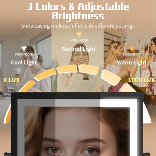 Wall Mounted Makeup Mirror with Lights 4000mAh Rechargeable Double Sided 1X/10X Magnifying Lighted Vanity Mirror with 3 Color Lights & Touch Dimmable 360¡Æ Rotation Extension Swing Arm for Bathroom