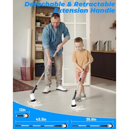 Electric Spin Scrubber,Bathroom Cleaning Brush,Shower Scrubber with Long Handle 8 Replaceable Brush Heads Voice Broadcast 3 Rotating Speeds,Tub Scrubber,Cordless Power Cleaning Brushes Floor Tile