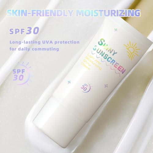 Shimmer Face Primer with SPF 30, Brightening Fine Glitter Sunscreen Primer, Moisturizing & Oil-Control, Non-Greasy Highlighting Base for Natural Glow and Sun Protection