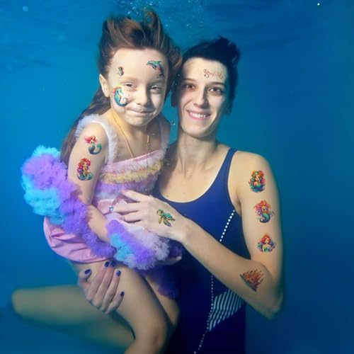 SUNAI Mermaid Temporary Tattoos - 145Pcs Glitter Styles, 12 Sheets