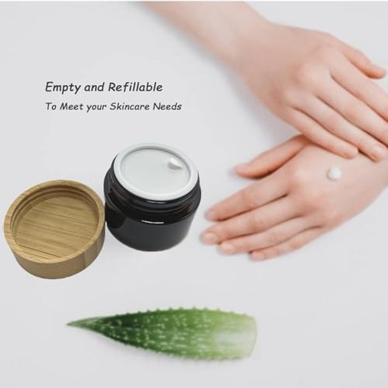 30ml Frosted Glass Cosmetic Jar 4-Pack with Bamboo Lids