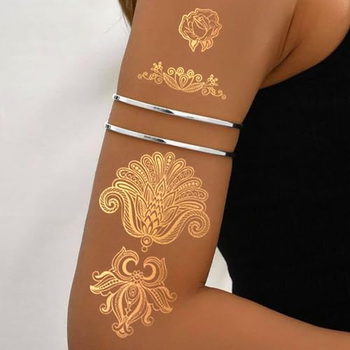 Gold Henna Tattoo Stickers - 10 Sheets Temporary Tattoos