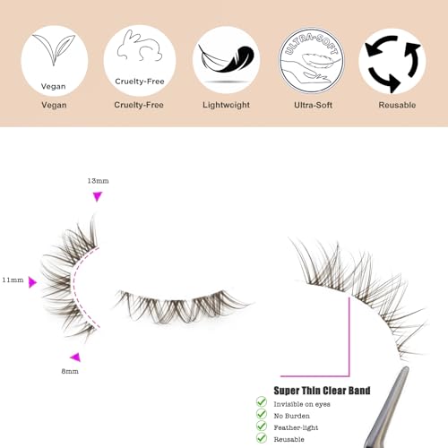 DAODER Brown Mink Lashes Natural Look Clear Band Cat Eye Strip False Eyelashes Brown Wispy Eyelashes 13mm Short Anime Lashes Reusable Light Lash Pack 10 Pairs(Brown Cat Eye)