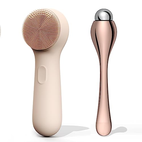 N?graCoola CLIE 2.0 Silicone Face Scrubber, Facial Cleansing Brush, Rechargeable, Waterproof Face Scrub Brush for Deep Cleansing, Exfoliating, Massage, with Eye Roller, for Women and Men - Oat