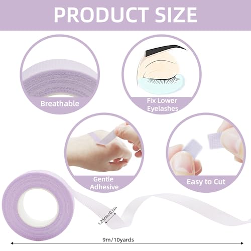 20 Rolls Lash Tape for Eyelash Extensions, Adhesive Micropore Fabric Eyelash Tape for Lift/Make up - 9m/10 Yard Each Roll (Purple, Pink, Green,Blue,White)