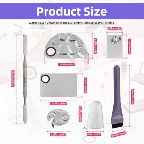 Makeup Mixing Palette Set with Brush - 8pc Stainless Steel