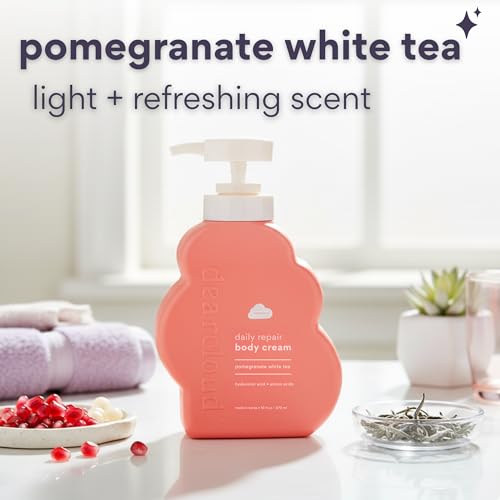 dearcloud Daily Repair Body Cream ? Pomegranate White Tea ? Vitamin E & Hyaluronic acid - Korean Moisturizer & Body Lotion for Dry Skin (16 fl oz)