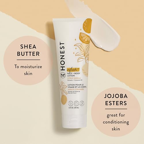 The Honest Company Hydrating Face and Body Lotion,Fast Absorbing,Naturally Derived Hypoallergenic,Citrus Vanilla Refresh,8.5 fl oz,(Pack of 2)