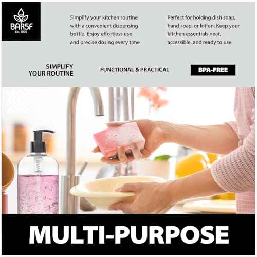 Bar5F 12-Ounce Empty Plastic Pump Bottle Dispenser for Soap, Lotion, Shampoo, Oil, Antiseptic, BPA-Free, Crystal-Clear, USA, 4-Pack