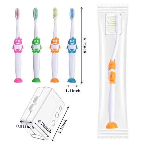 100 Pack Kids Toothbrush Soft Bristles Toddler Cute Toothbrush Bulk with Suction Cup, Includes Travel Covers, Individually Wrapped Toothbrushes for Kid Home School Daycare Camp (Penguin)